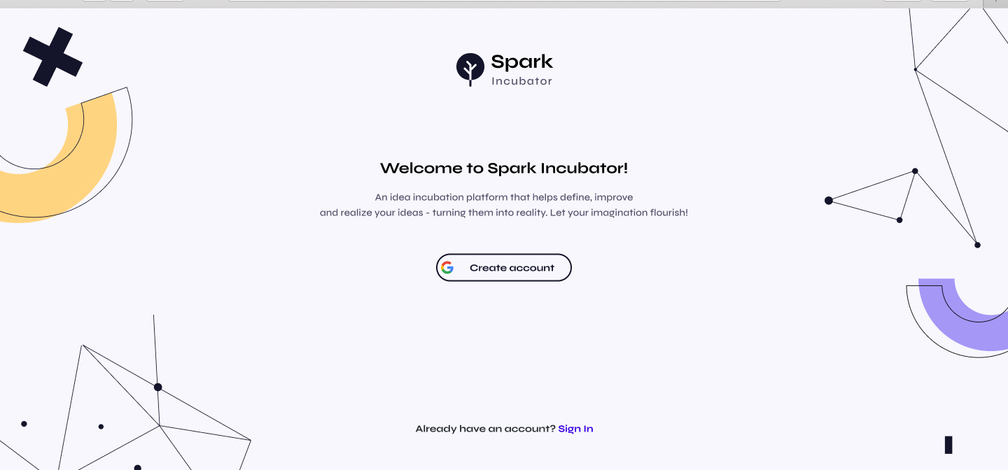 Spark Incubator welcome screen